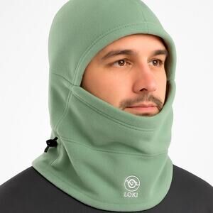 Loki Convertible Fleece Neck Gaiter Hood – Green, One Size, Adjustable Drawcord
